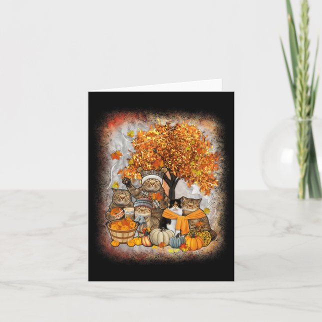 Cat Thanksgiving Pumpkin Autumn Halloween Cats Fal Card (Front)