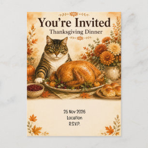 Cat Thanksgiving with Turkey Postcard