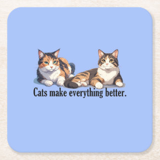 Cat Theme Adorable Light Blue Paper Coaster