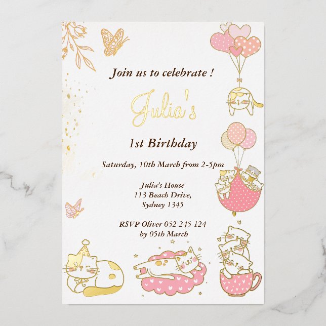 Cat theme baby girl 1st birthday  (Front)