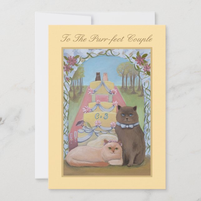 Cat Thème Mariage Félicitations Carte Plat (Devant)