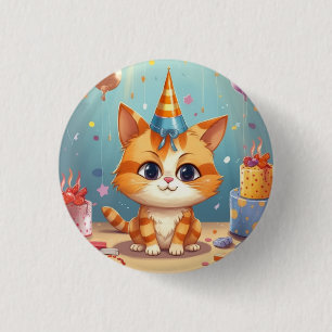 Cat themed design ginger cat cute 1 inch round button