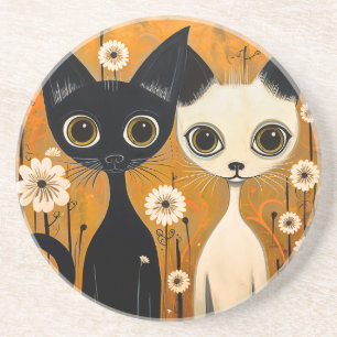 Cat-Themed Sandstone Coaster