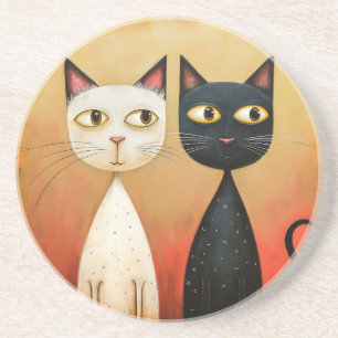 Cat-Themed Sandstone Coaster