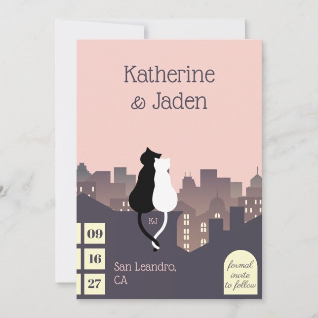 Cat themed wedding Flat Save The Date Card (Front)