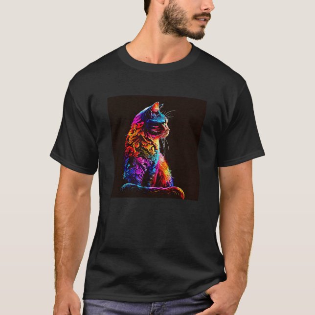 Cat Thinking Colourful T-Shirt (Front)