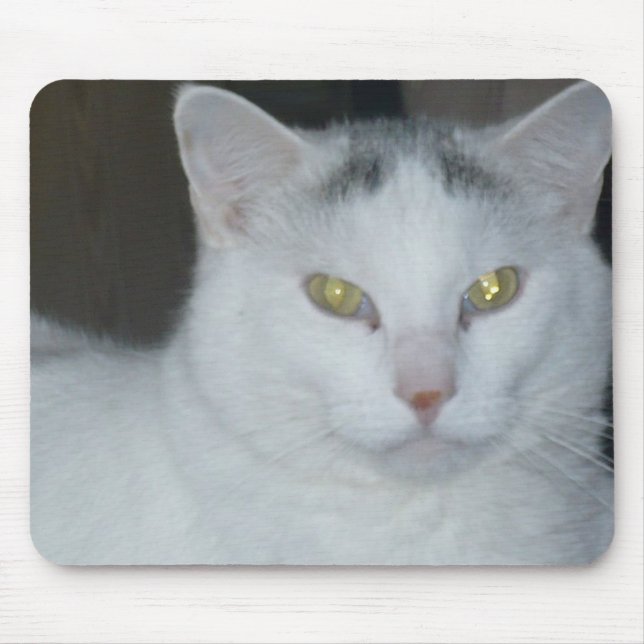 Cat Thoughts White Cat Mouse Pad (Front)