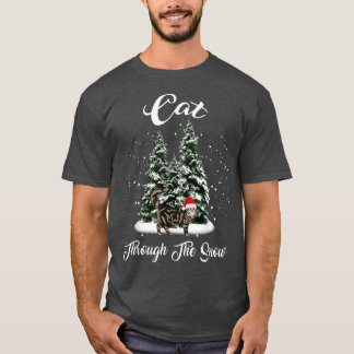 Cat Through The Snow Santa Tabby Christmas T-Shirt