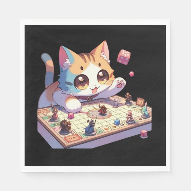 Cat Throwing Dice Tabletop Game Napkin (Front)