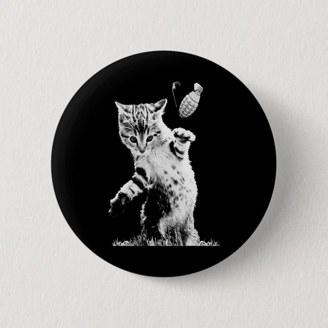 Cat Throwing Grenade Funny Kitty Cat Grenade Scene 2 Inch Round Button (Front)