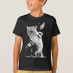 Cat Throwing Grenade Funny Kitty Cat Grenade Scene T-Shirt