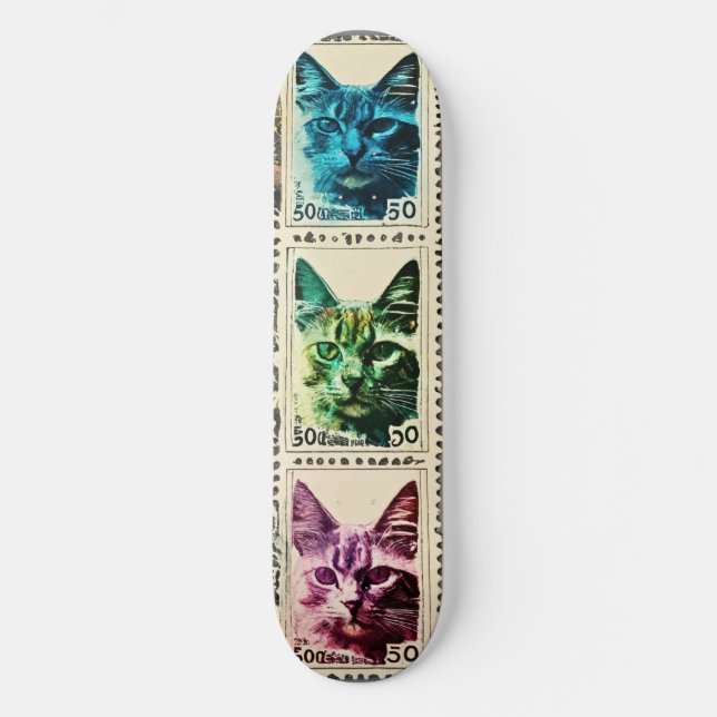 Cat Ticket: Whimsical Skateboard Design" (Front)