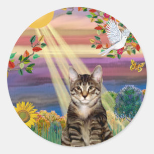 Cat (Tiger) - Autumn Sun Classic Round Sticker