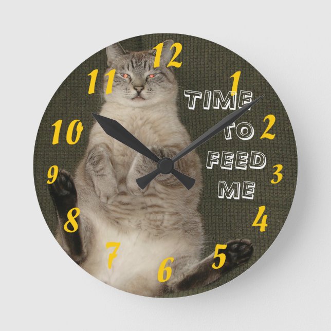 Cat "TIME TO FEED ME" Wall Clock (Front)