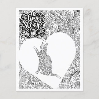 Cat Time To Sleep Adult Colouring Page