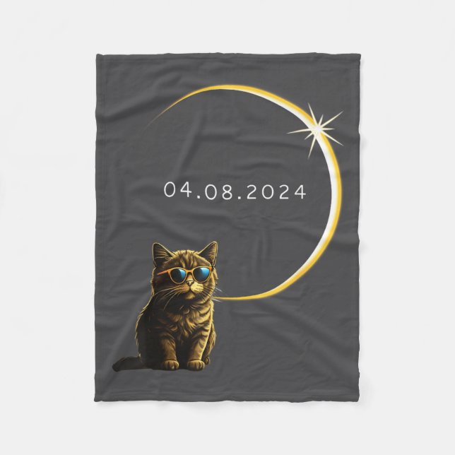 Cat Total Solar Eclipse 2024 Totality Funny Cat Gl Fleece Blanket (Front)