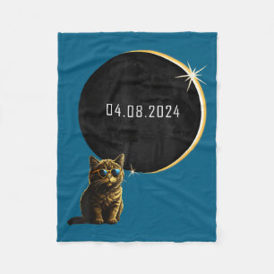 Cat Total Solar Eclipse 2024 Totality Funny Cat Gl Fleece Blanket