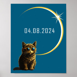 Cat Total Solar Eclipse 2024 Totality Funny Cat Gl Poster