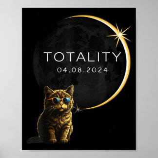 Cat Total Solar Eclipse 2024 Totality Funny Cat Gl Poster