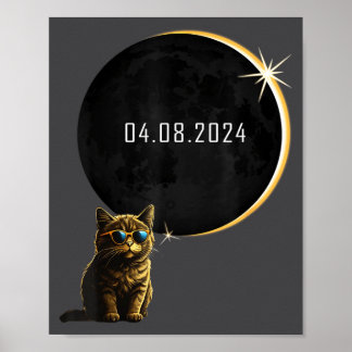 Cat Total Solar Eclipse 2024 Totality Funny Cat Gl Poster