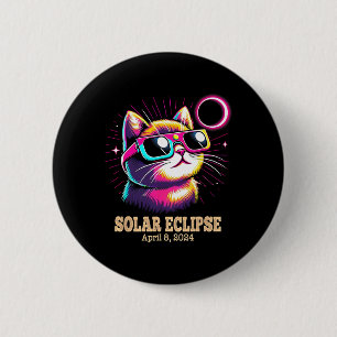 Cat Total Solar Eclipse April 8 2 Inch Round Button