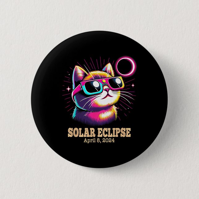 Cat Total Solar Eclipse April 8  2 Inch Round Button (Front)