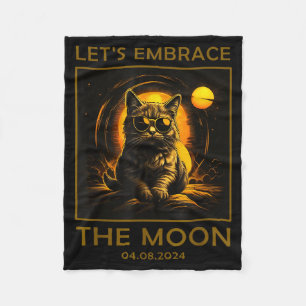 Cat Total Solar Eclipse Embrace Illustration Fleece Blanket