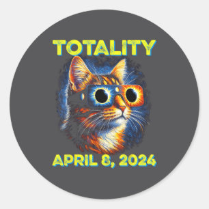 Cat Totality Solar Eclipse 2024 Funny Sungles Classic Round Sticker