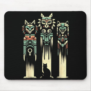 Cat Totem Spirits - Vintage Spooky Cat Halloween Mouse Pad