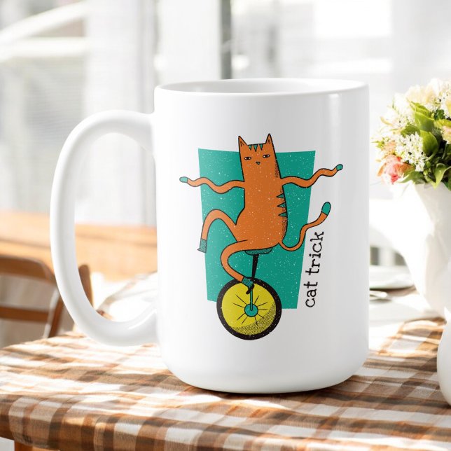 Cat Trick Funny Tabby Cat Riding a Unicycle Coffee Mug (Creator Uploaded)