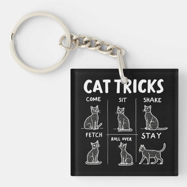 Cat Tricks Purr-Fectly Hilarious Feline Fun Keychain (Front)