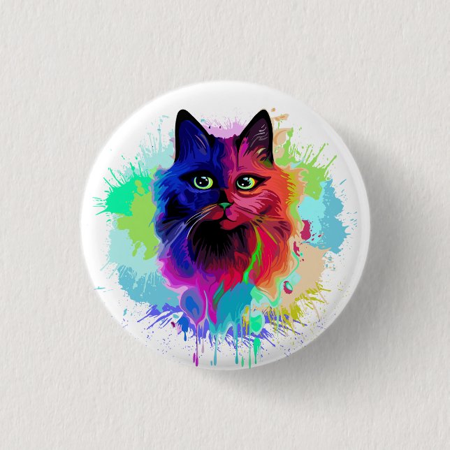 Cat Trippy Psychedelic Pop Art  1 Inch Round Button (Front)