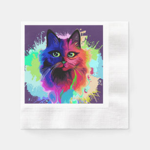 Cat Trippy Psychedelic Pop Art  Napkin