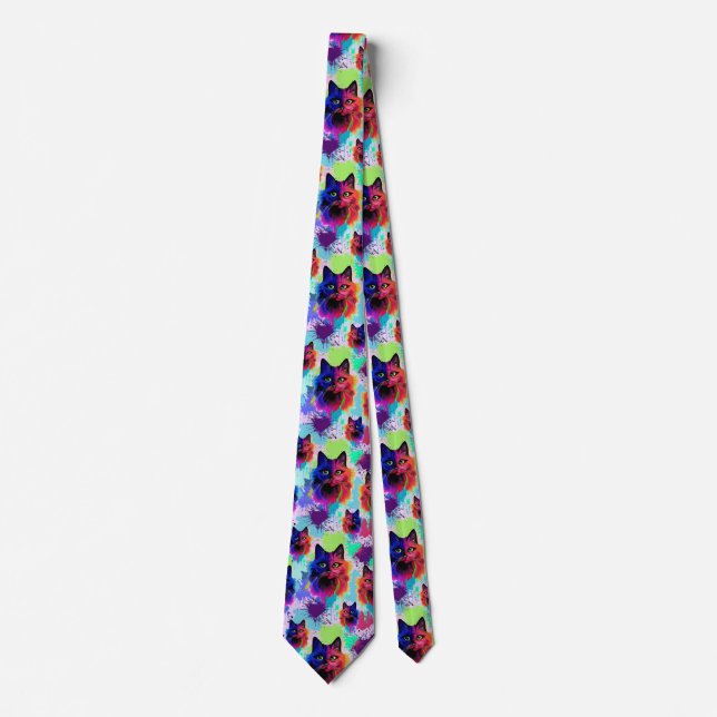 Cat Trippy Psychedelic Pop Art  Tie (Front)