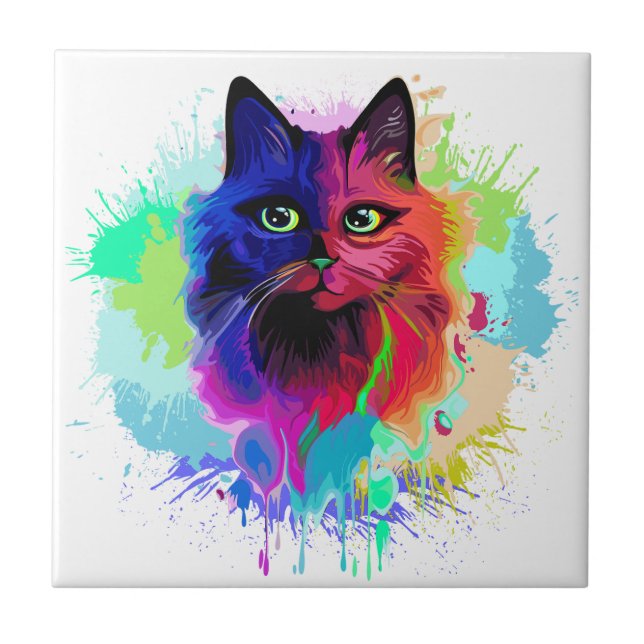 Cat Trippy Psychedelic Pop Art  Tile (Front)