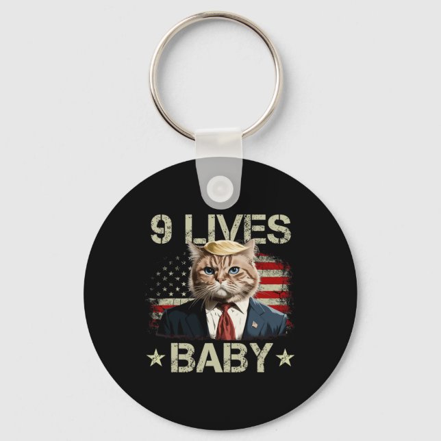 Cat Trump 9 Lives Ba  Keychain (Front)