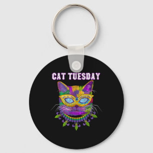 Cat Tuesday Funny Mardi Gras New Orleans Mens Wome Keychain