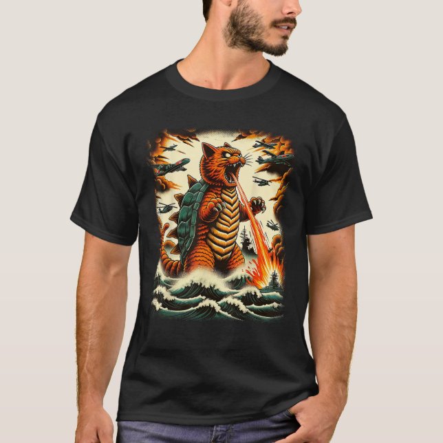 Cat Turtle Monster Kaiju Japanese Monster Funny An T-Shirt (Front)