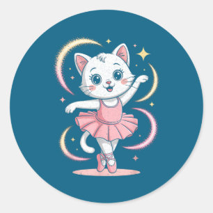 Cat Tutu Ballet Dancing Ballet Classic Round Sticker