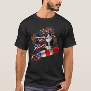 Cat Tuxedo 4th Of July Rocket With Fireworks USA P T-Shirt