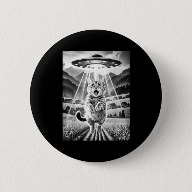 Cat Ufo Alien Abduction Funny Graphic Tees Men Wom 2 Inch Round Button (Front)