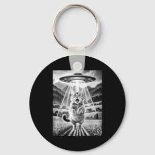 Cat Ufo Alien Abduction Funny Graphic Tees Men Wom Keychain