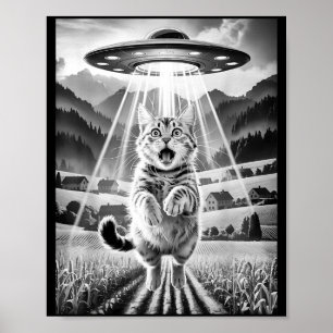Cat Ufo Alien Abduction Funny Graphic Tees Men Wom Poster