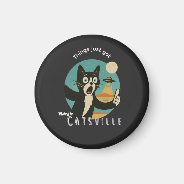 Cat UFO Alien Paranormal funny selfie Magnet (Front)