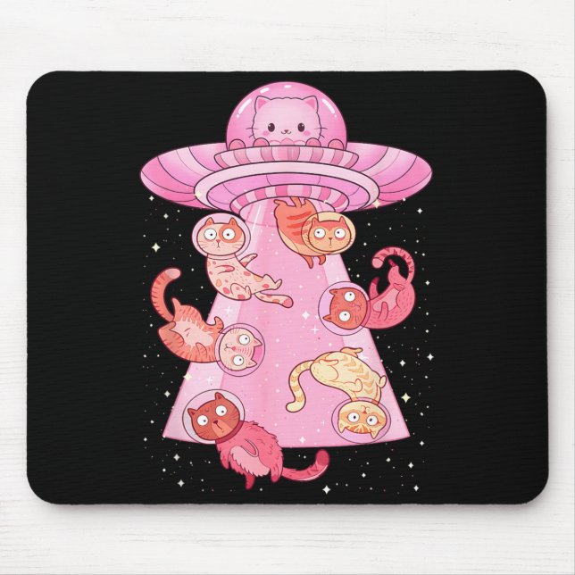 Cat UFO Cute Funny Kitty Kawaii Space Pink Mouse Pad (Front)