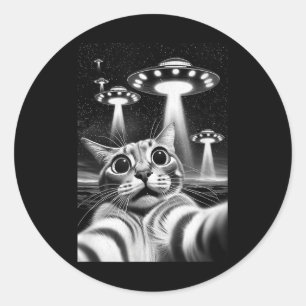 Cat Ufo _ Funny Invasion Meme Retro Alien Cat Ufo  Classic Round Sticker