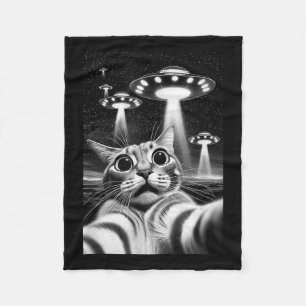 Cat Ufo _ Funny Invasion Meme Retro Alien Cat Ufo  Fleece Blanket