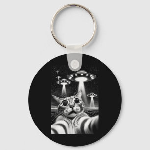 Cat Ufo _ Funny Invasion Meme Retro Alien Cat Ufo Keychain