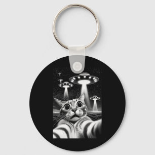Cat Ufo Funny Invasion Meme Retro Alien Cat Ufo Se Keychain