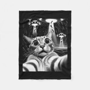 Cat Ufo Invasion _ Funny Cat Meme Retro Alien Cat  Fleece Blanket